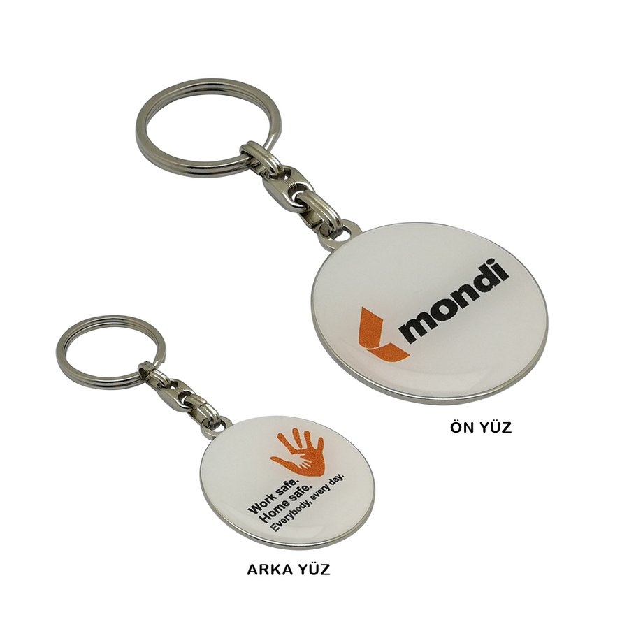 Metal promotional keychain with epoxy doming
